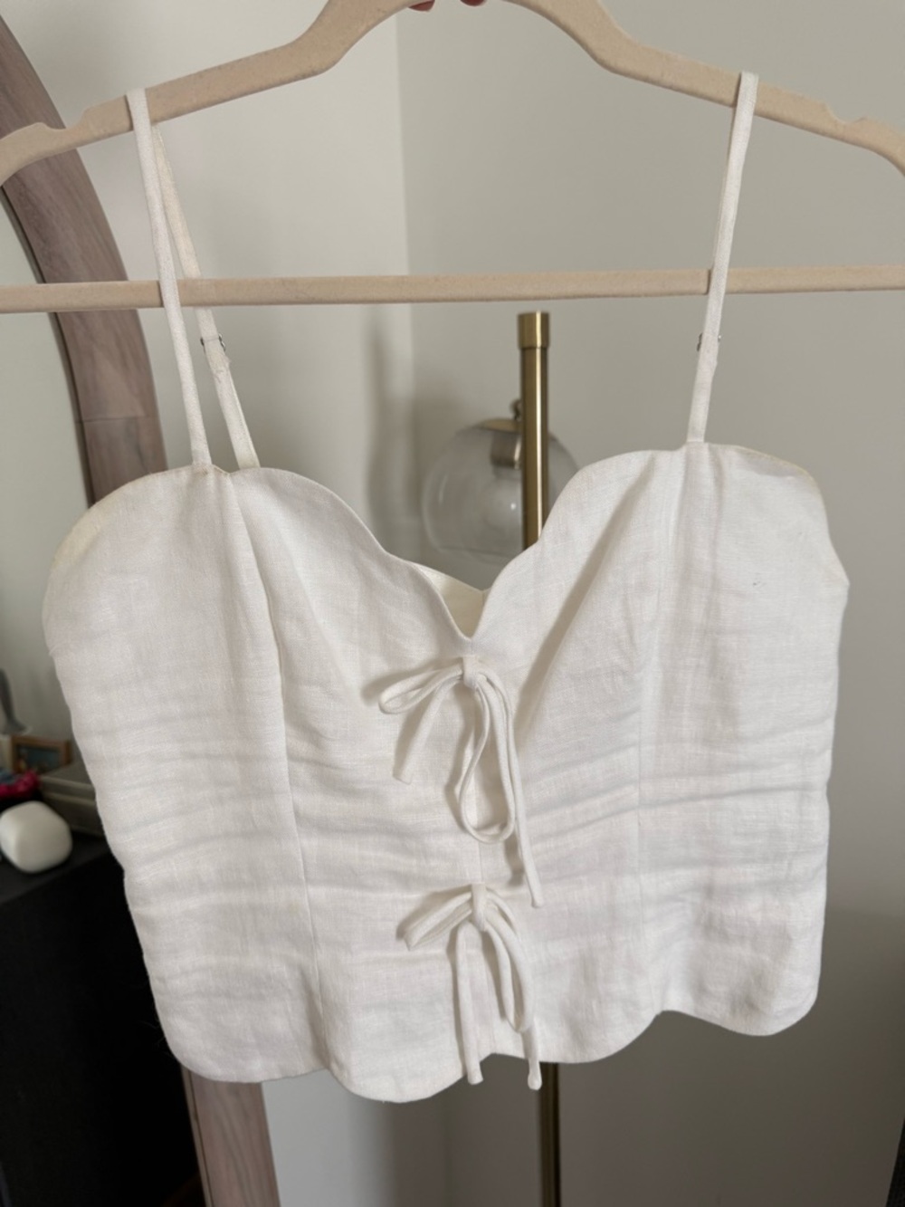 Reformation Ivory Tie-Front Linen-Blend Camisole